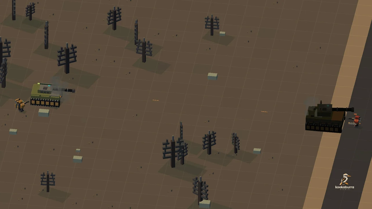Lynx and Mammoth tanks engage on open ground, with smoke and cannon impacts.